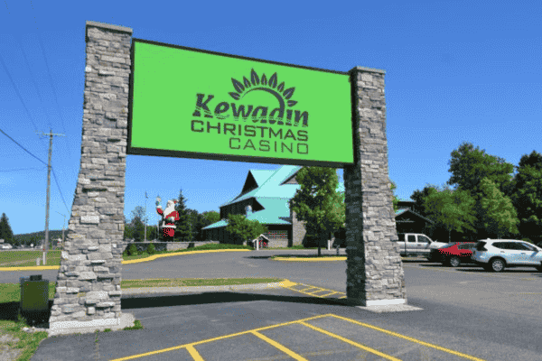 Sign in front of Kewadin Casino Christmas